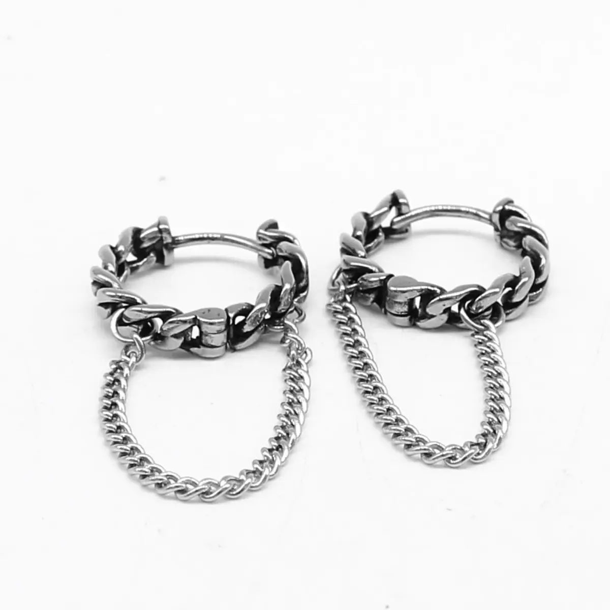 Cuban Link Drop Hoop Earrings Front