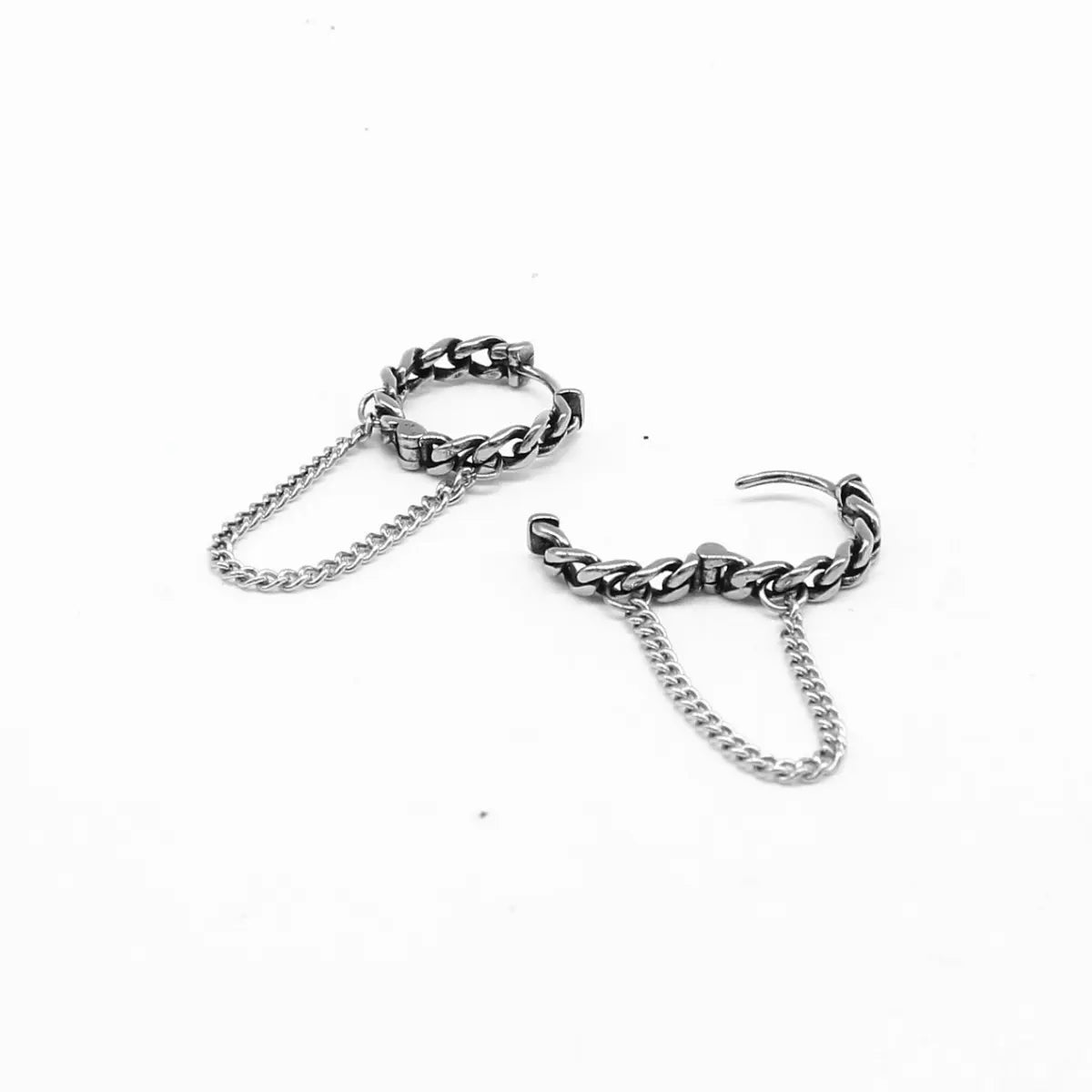 Cuban Link Drop Hoop Earrings Side