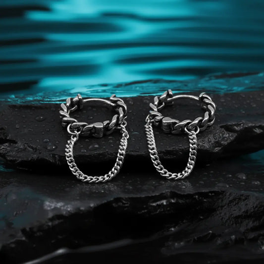 Cuban Link Drop Hoop Earrings