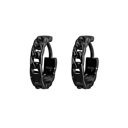 Cuban Link Hoop Earrings Sterling Silver Black