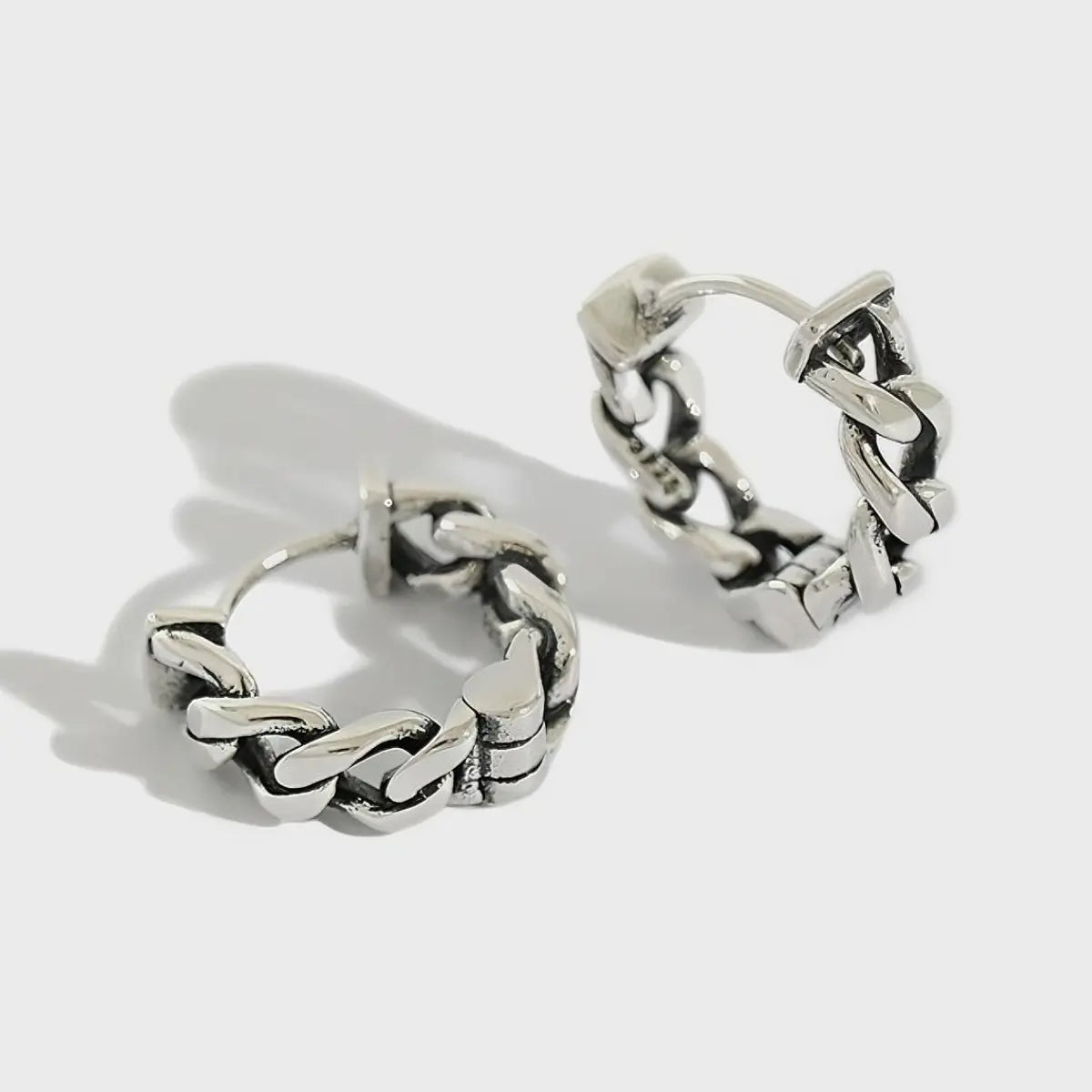 Cuban Link Hoop Earrings Sterling Silver Front
