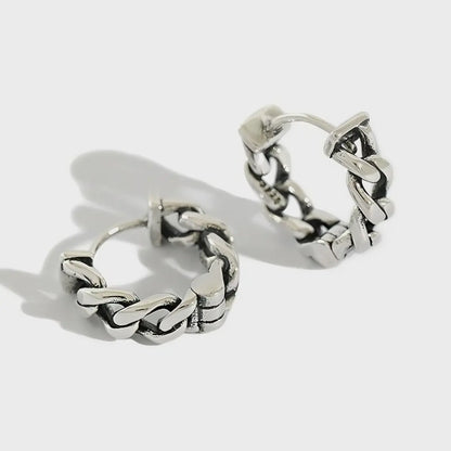 Cuban Link Hoop Earrings Sterling Silver Front