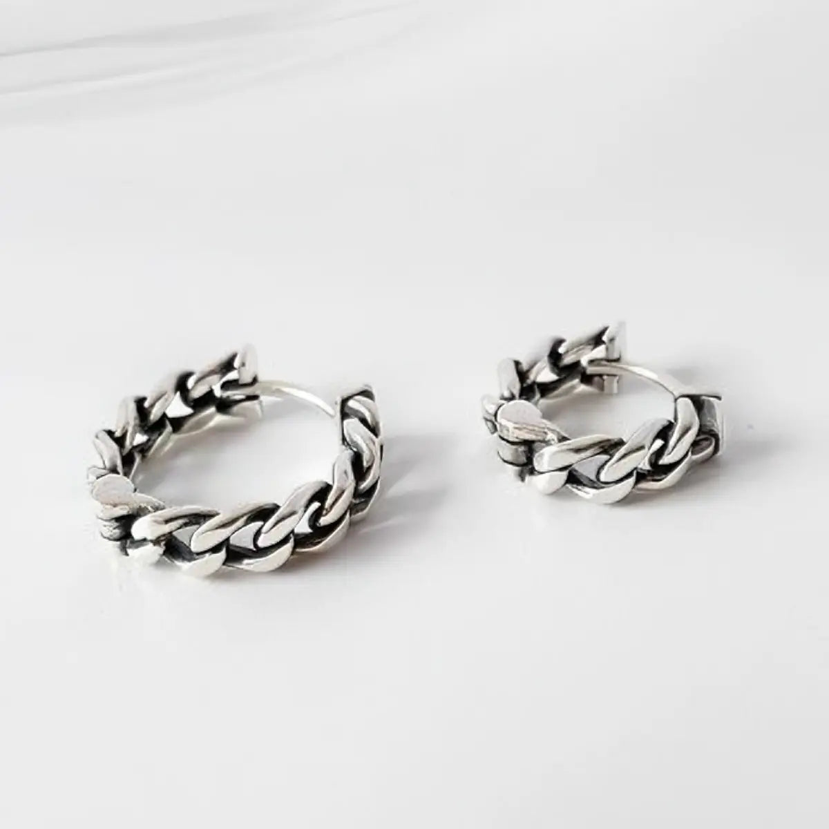 Cuban Link Hoop Earrings Sterling Silver Side