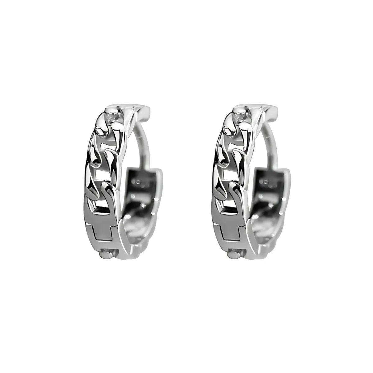 Cuban Link Hoop Earrings Sterling Silver White