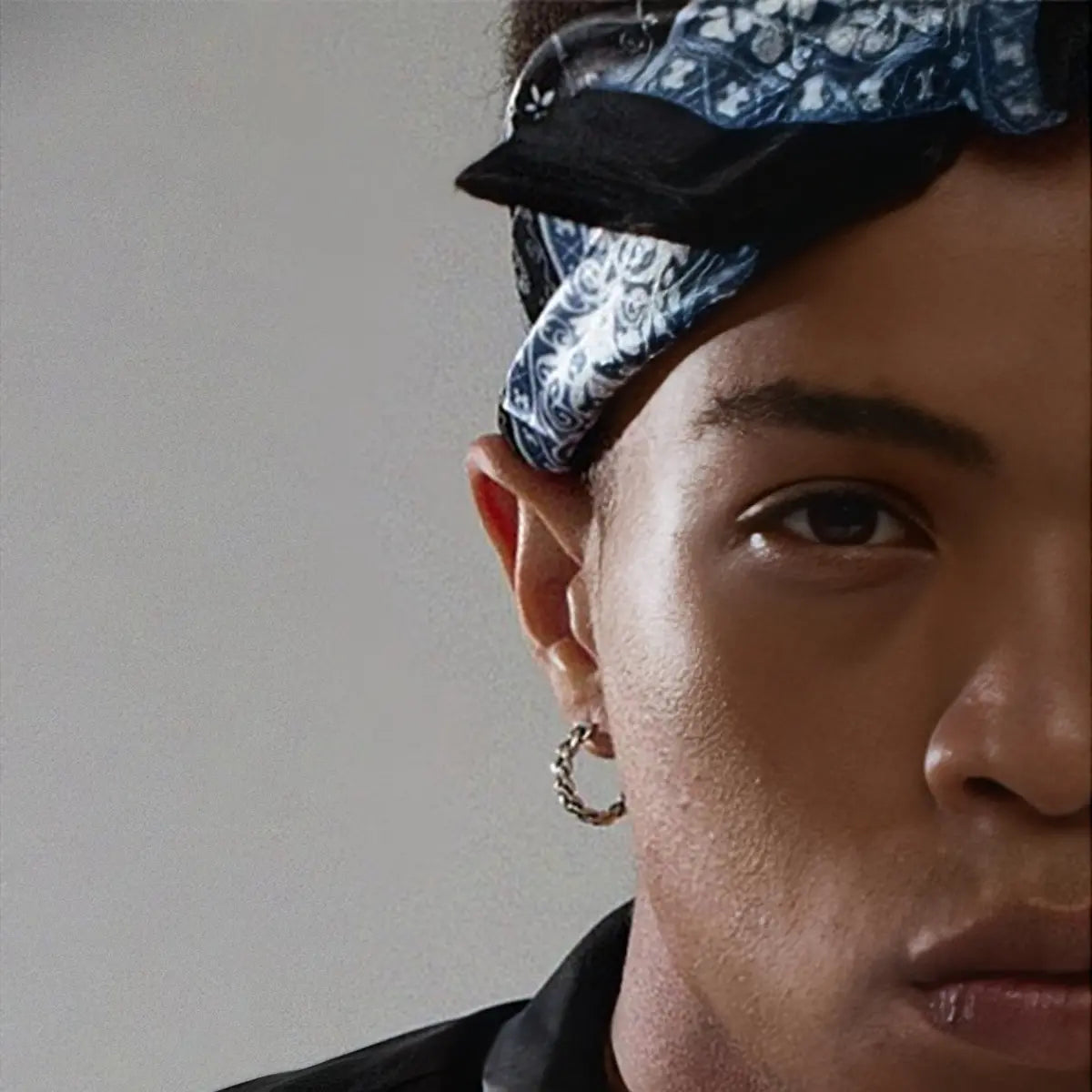 Cuban Link Hoop Earrings Sterling Silver Worn By Male Model