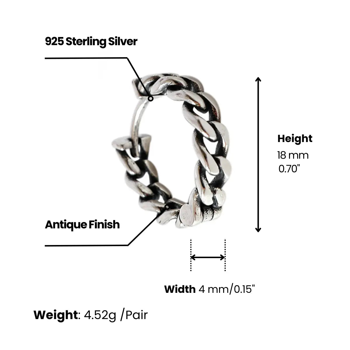 Cuban Link Hoop Earrings Sterling Silver