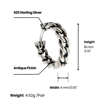 Cuban Link Hoop Earrings Sterling Silver