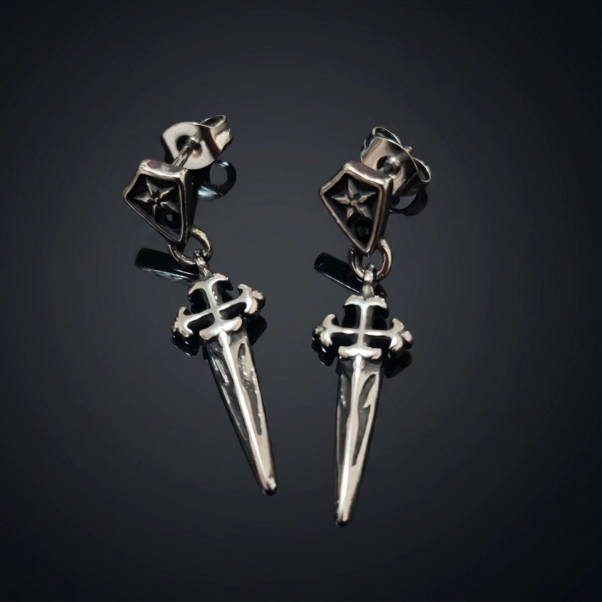 Dagger Dangle Stud Earrings Details