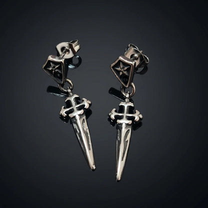 Dagger Dangle Stud Earrings Details