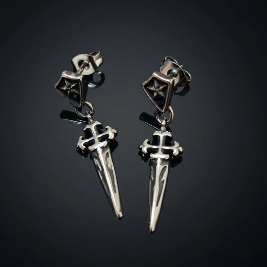 Dagger Dangle Stud Earrings Details