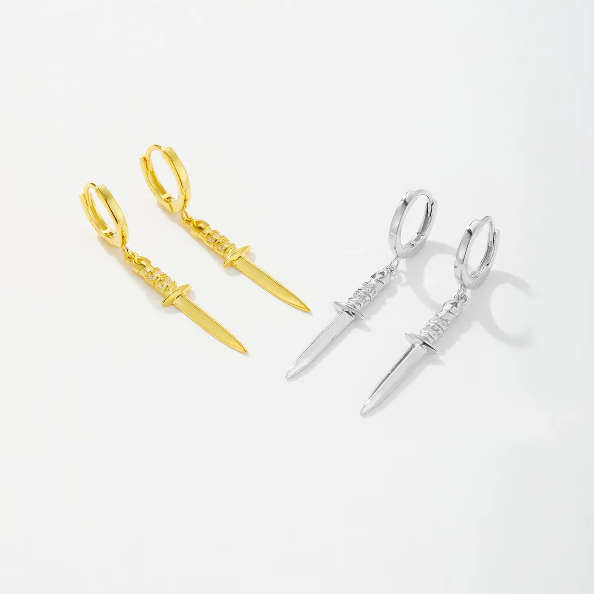 9cm Silver Clip-On Dagger Drop Earrings - Non-Pierced, Long Metal Statement Earrings