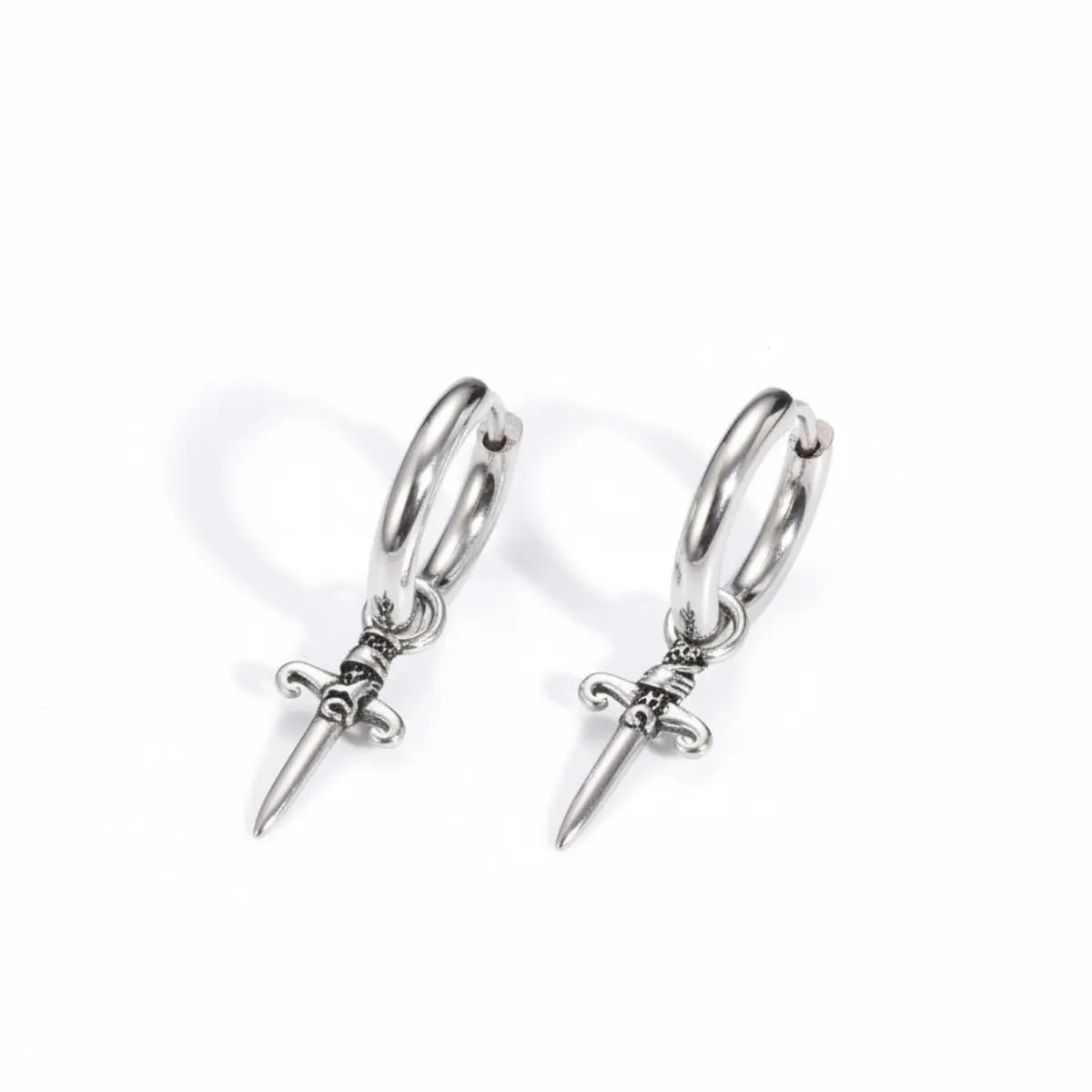 Dagger Drop Hoop Earrings Silver Details