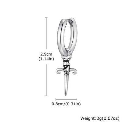 Dagger Drop Hoop Earrings Silver Dimensions and Weight