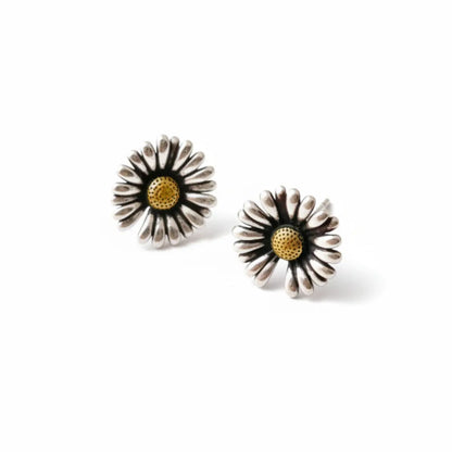Daisy stud earrings sterling silver gold details