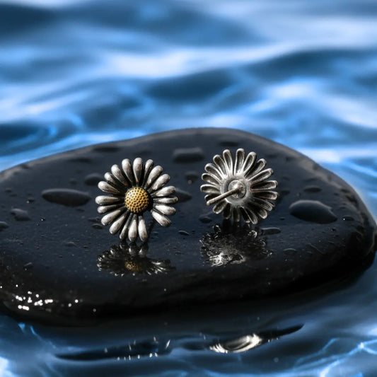 Daisy stud earrings sterling silver gold