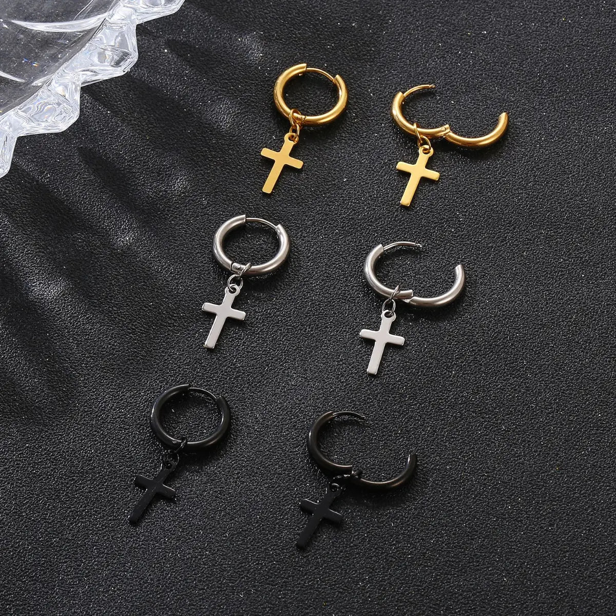 Dangling Cross Earrings Silver Gold and Black