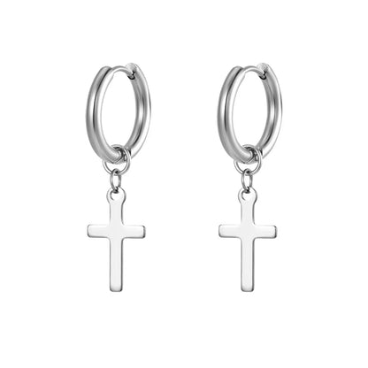 Dangling Cross Earrings Silver
