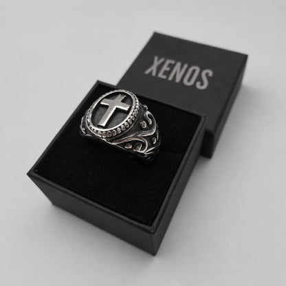 Dark Cross Ring Vintage Silver Packaging Box View
