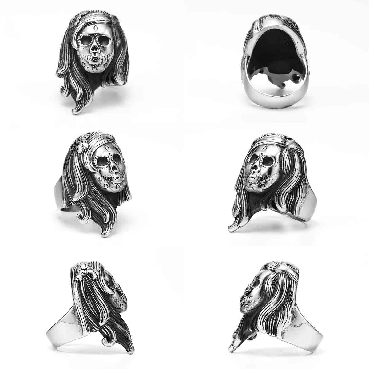 Day of the Dead Girl Skull Ring in Stainless Steel 13