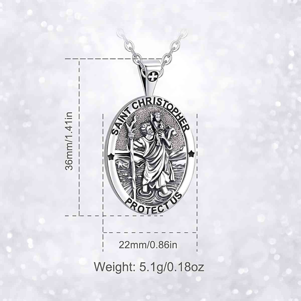 Detailed Silver St Christopher Necklace with Prayer Dimensions and Weight Xenos Jewelry