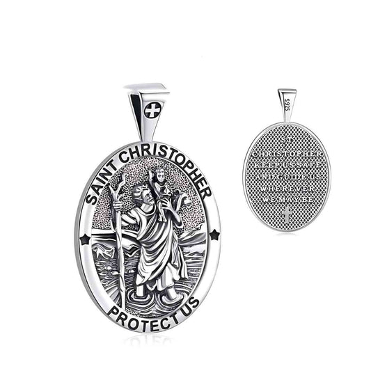 Detailed Silver St Christopher Necklace with Prayer Pendant Only Xenos Jewelry