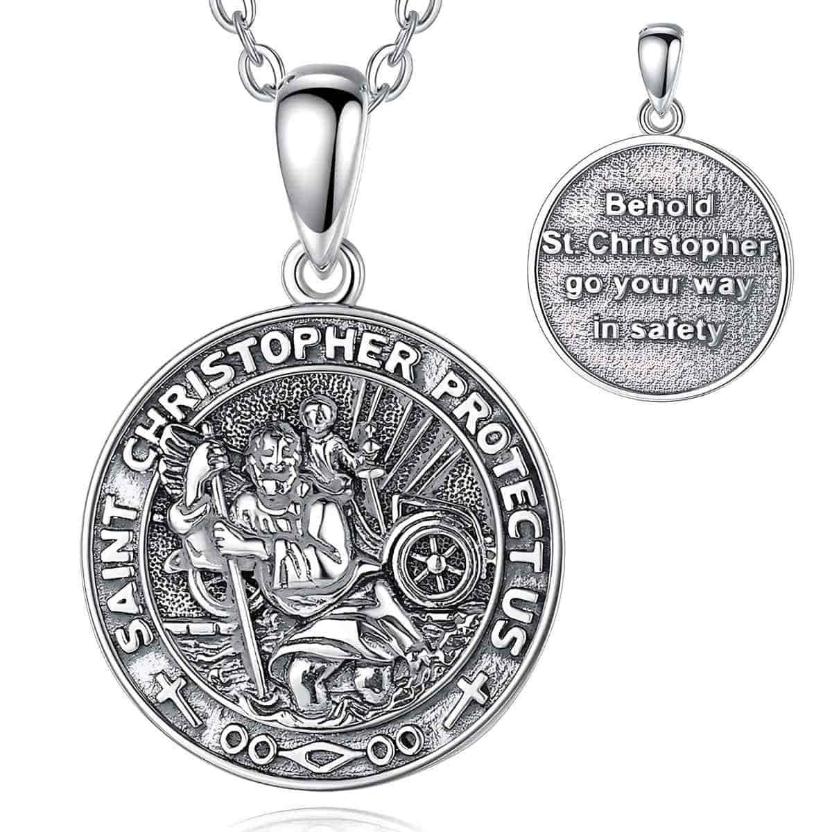 Detailed St Christopher Medal Necklace with 18 inch Chain Xenos Jewelry