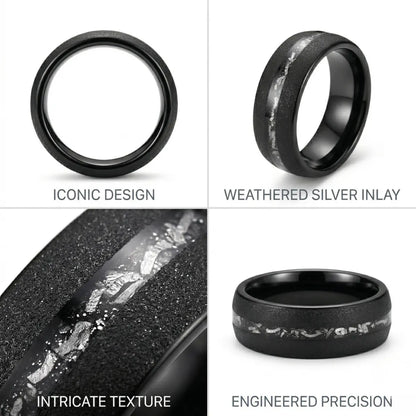 Detailed technical features view of the Black Meteorite Tungsten Ring band profiles