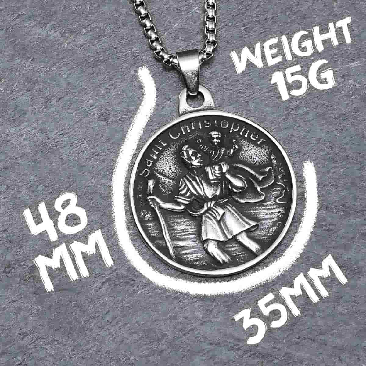 Detailed Vintage St Christopher Medallion Necklace Dimensions and Weight Xenos Jewelry