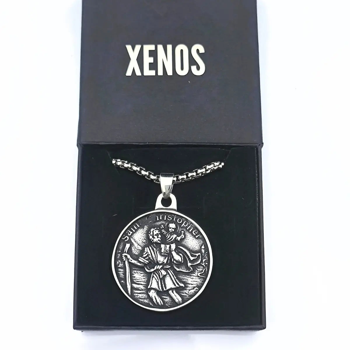 Detailed Vintage St Christopher Medallion Necklace Presented in Box