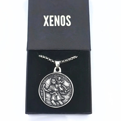 Detailed Vintage St Christopher Medallion Necklace Presented in Box