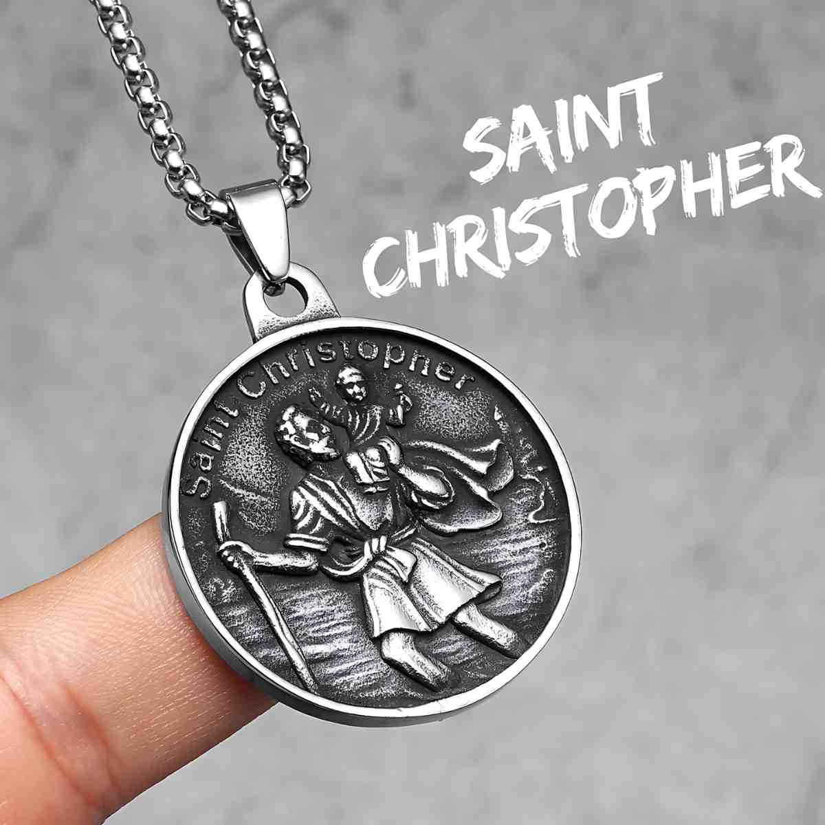 Detailed Vintage St Christopher Medallion Necklace with Chain Xenos Jewelry