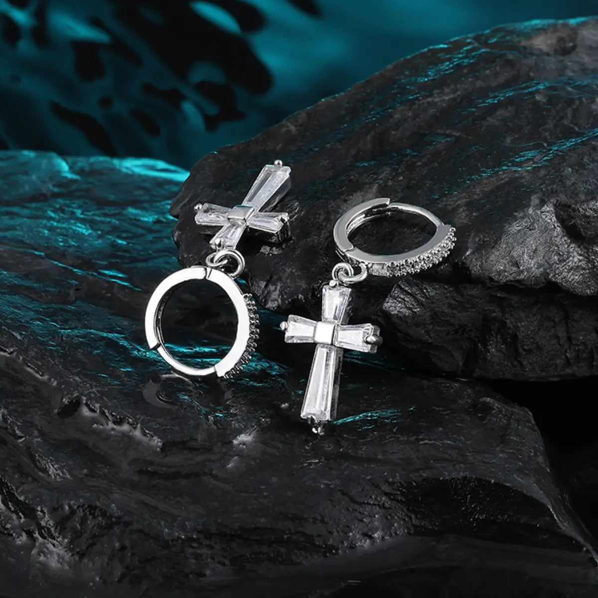 Diamond Cross Drop Earrings Back Details