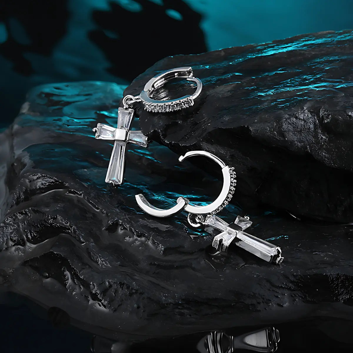 Diamond Cross Drop Earrings Side Details
