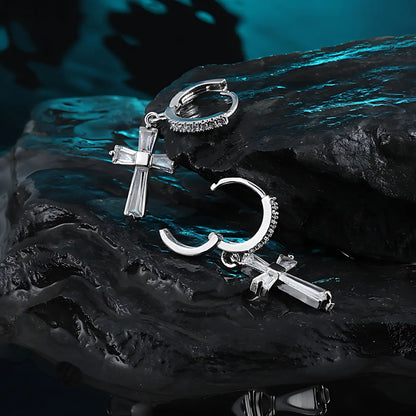 Diamond Cross Drop Earrings Side Details