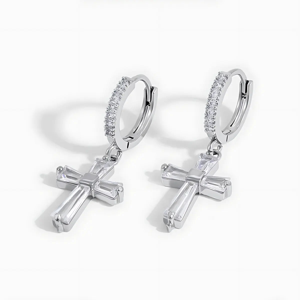 Diamond Cross Drop Earrings Top View