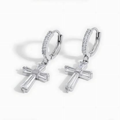 Diamond Cross Drop Earrings Top View
