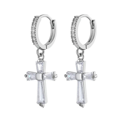 Diamond Cross Drop Earrings