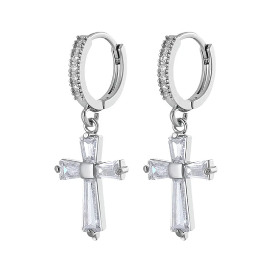 Diamond Cross Drop Earrings