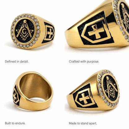 Diamond Freemason Ring Gold Details and Features Infographic