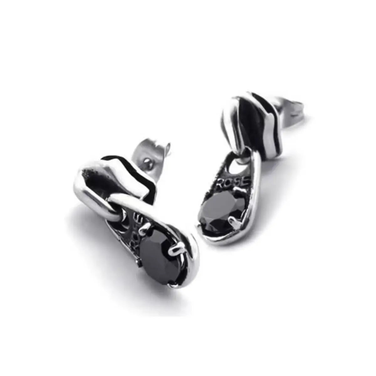 Diamond Zipper Stud Earrings Black CZ