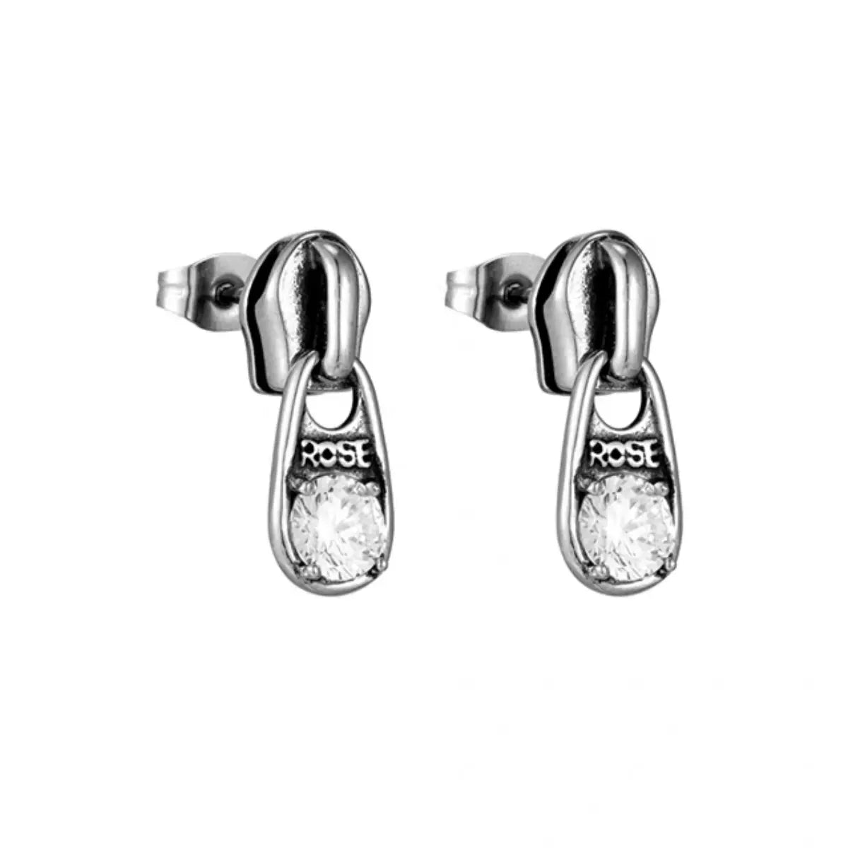 Diamond Zipper Stud Earrings White CZ