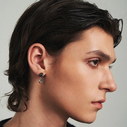 Diamond Zipper Stud Earrings Worn by Male Model Side View