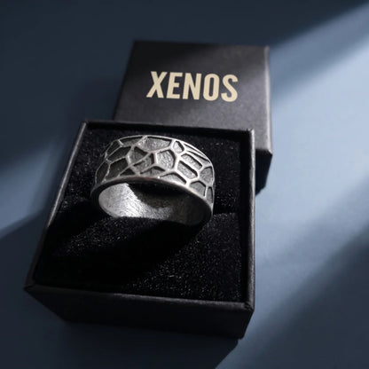 Distressed Texture Band Ring Displayed in Xenos Jewelry Box