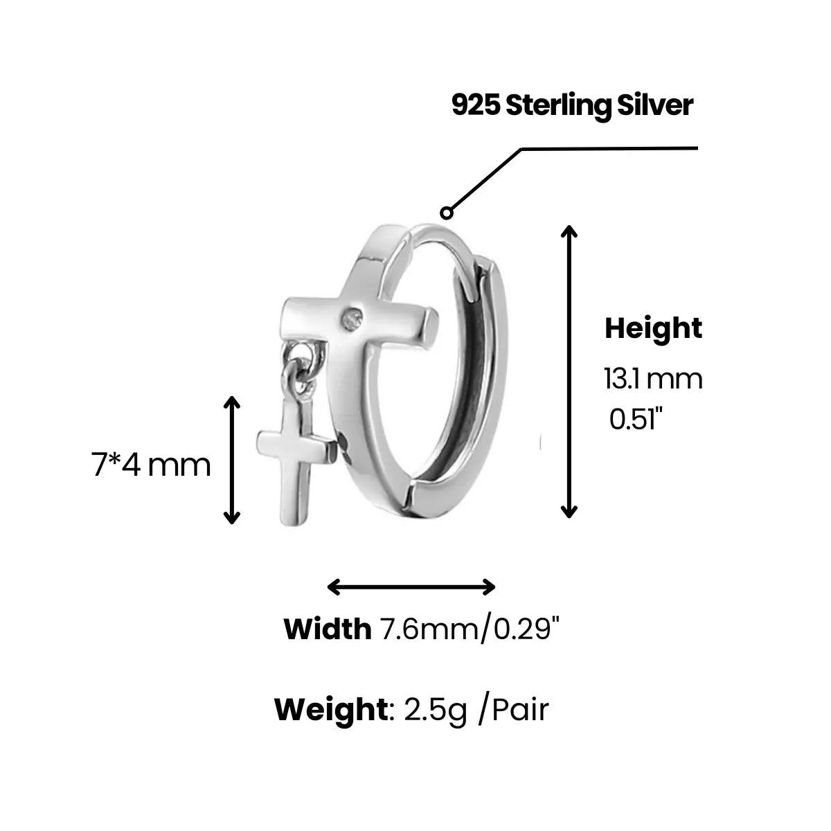 Double Cross Hoop Earrings Dimensions and Weight