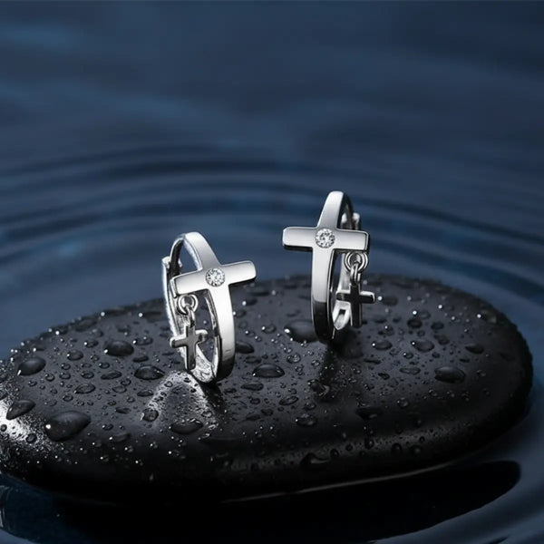Double Cross Hoop Earrings Sterling Silver