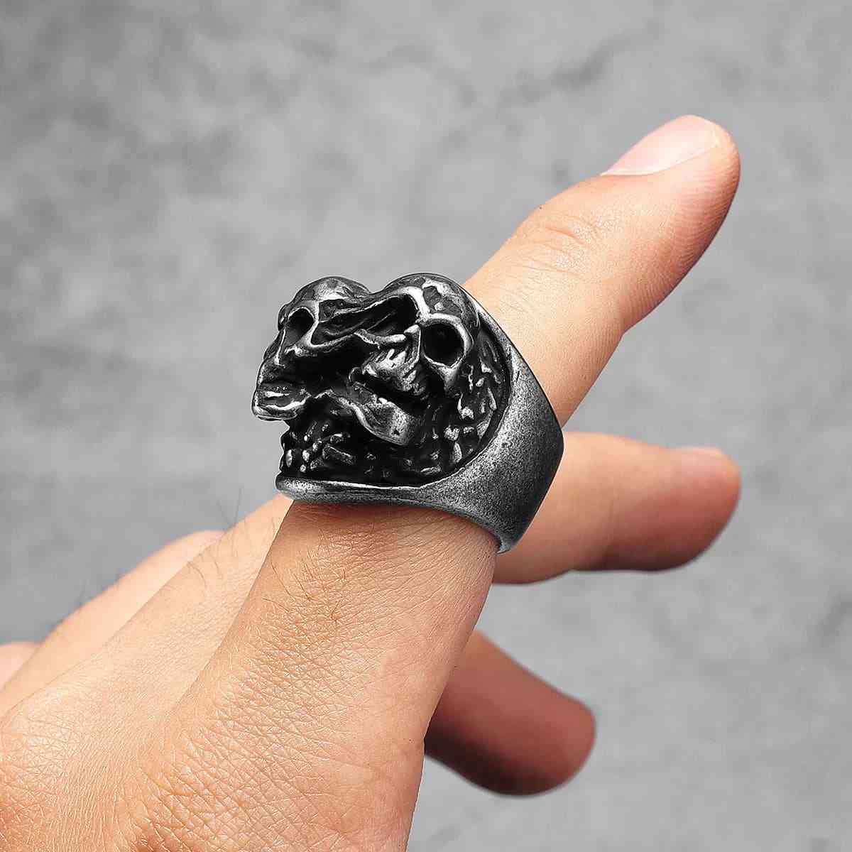 Double Headed Skull Ring Stainless Steel Xenos Jewelry