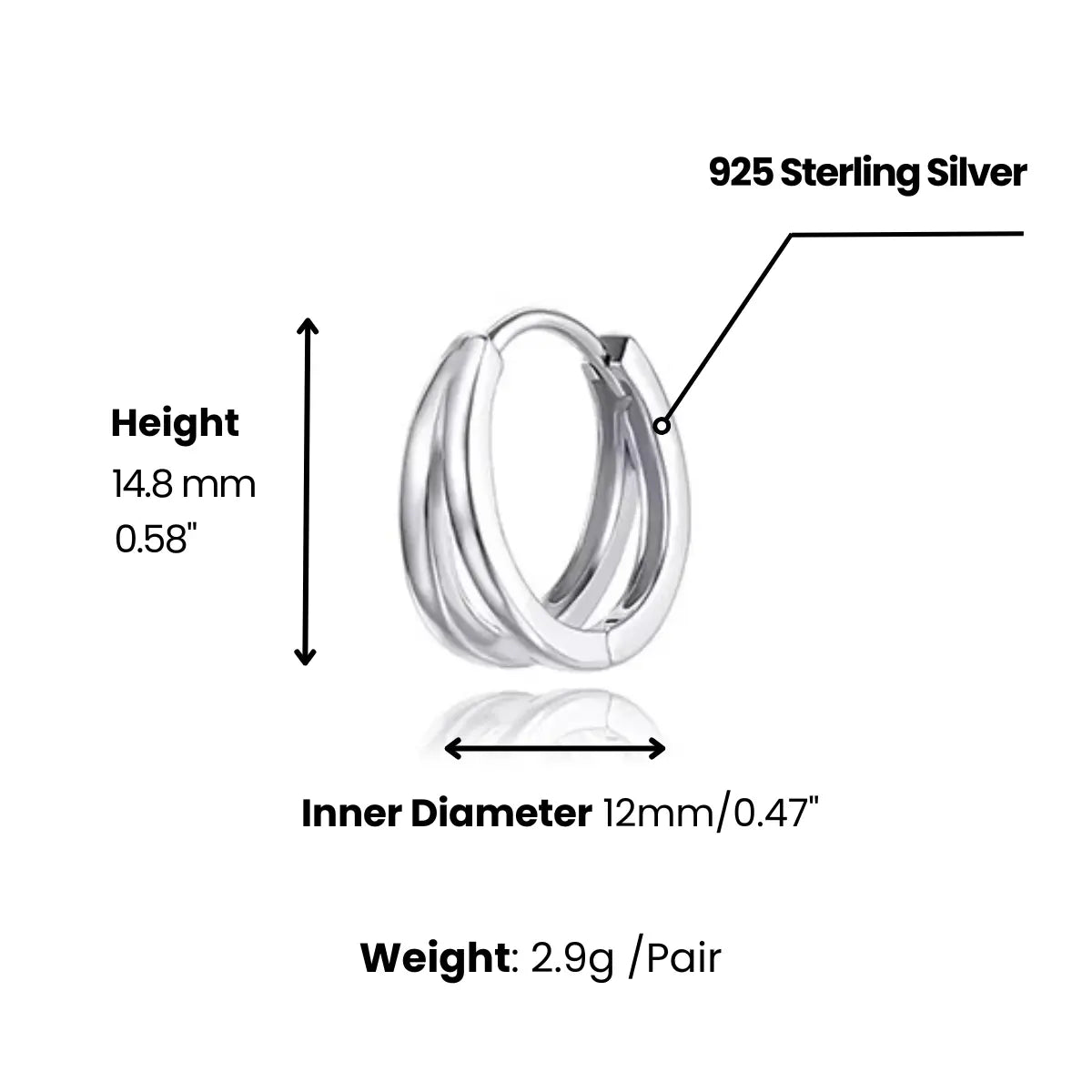 Double Huggie Hoop Earrings Dimensions and Weight