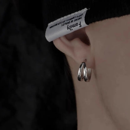 Double Huggie Hoop Earrings Worn by Male Model Close Up