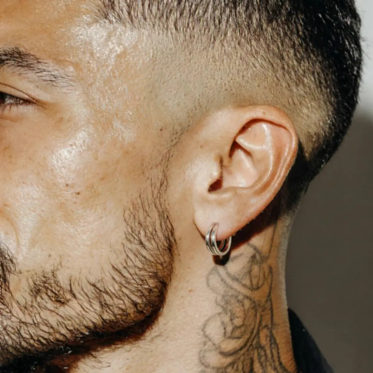 Double Huggie Hoop Earrings Worn by Male Model