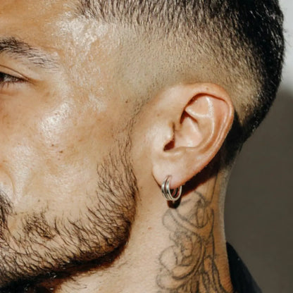 Double Huggie Hoop Earrings Worn by Male Model